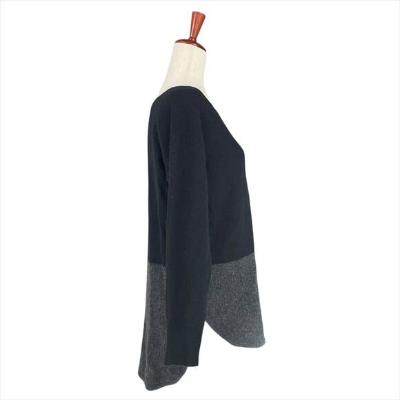 HALOGEN CASHMERE Colorblock Tunic Sweater Black/Gray Size M Petite *mended hole* - Picture 2 of 5
